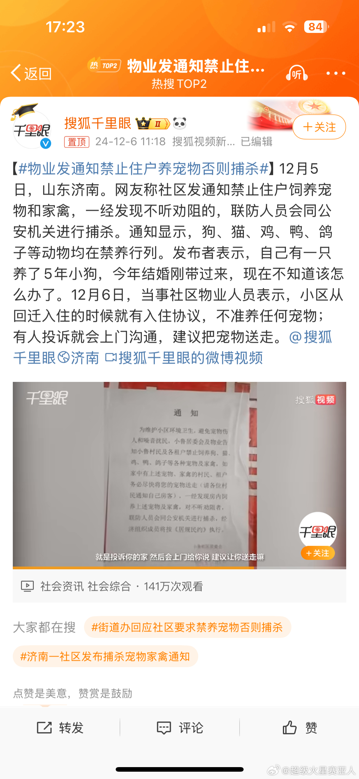 物业通知，严禁住户养宠物，实施捕杀措施公告